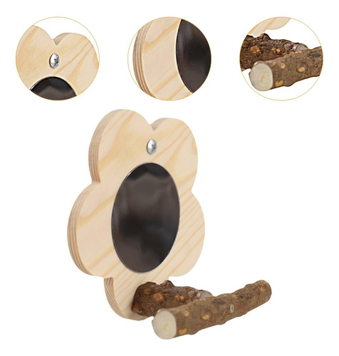 Percha Colgante De Madera Para Pájaros Con Espejo Para