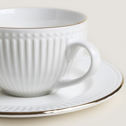 Taza Y Plato De Café Acapulco Borde Dorado 100 Ml X6 Porcela