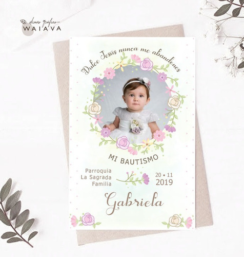 Imagen 7 de 10 de Estampitas Bautismo Tarjetas Estampas Con Foto Nenas X 3u