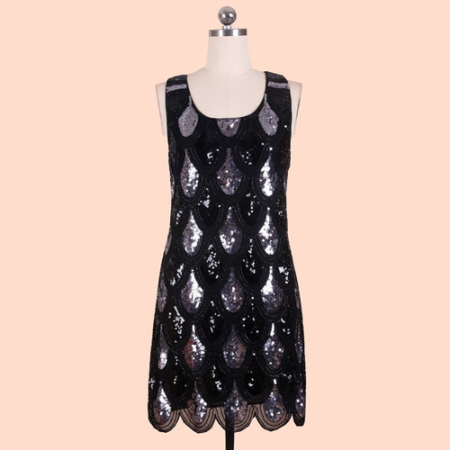 Vestido De Fiesta Con Pedreria Talla M Negro Con Plateado