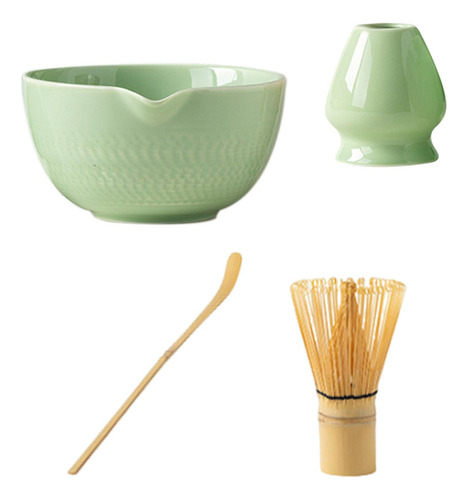 Juego De Matcha Batidor De Matcha Y Soporte Verde Brillante