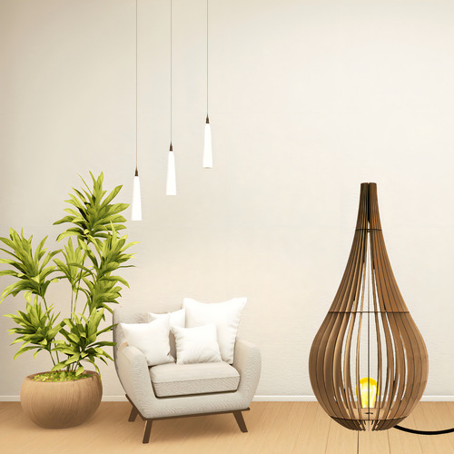 Luminária Abajur De Chão Capadócia Gota Madeira Mdf 90cm Cúpula Mdf Cru Estrutura Mdf Cru