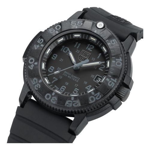Relógio de quartzo masculino Luminox 3001.bo com mostrador preto e borracha