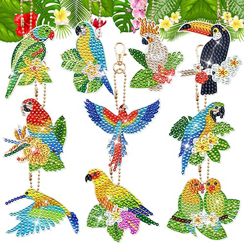 10 Pcs Llaveros De Pintura De Diamantes De Aves Tropica...