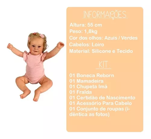 Boneca Bebe Reborn Malkitoys Realista Tecido Valentina 60cm