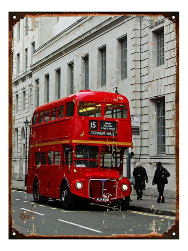 Cartel Chapa Publicidad Antigua Bus London Tower Hill P223