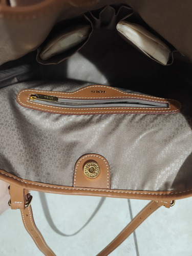 Bolsa Shopping Tous Kaos Original Preloved Café/azul Estampado De Oso Oro Doble Asa Color Marrón (Usado)
