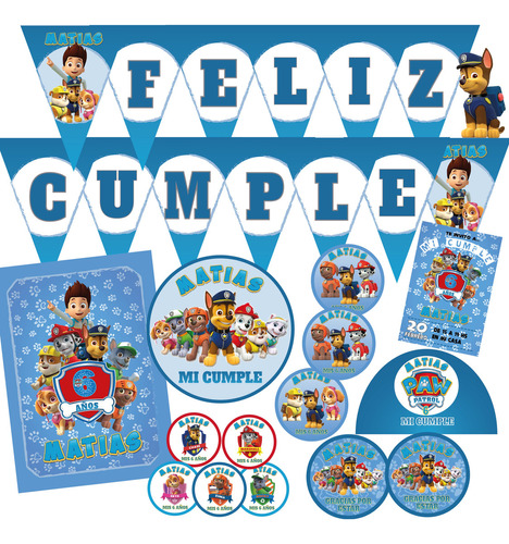 Kit Imprimible Feliz Cumple Paw Patrol Personalizado