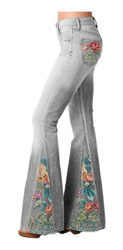 Pantalones Acampanados De Jeans Con Estampado De Flores Degr