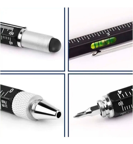 30pz Bolígrafo Multifuncional Desarmador Regla Nivel 6 En 1 Tinta Negro Exterior