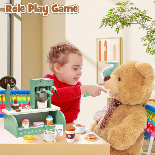 Set Postre Café Madera 2 En 1 Niños Accesorios Máquinas Café Color