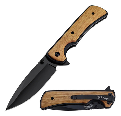 Navaja Plegable Elk Ridge Er-a2003bk Con Apertura Asistida Negro Y Cafe