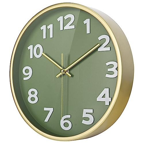 Reloj Pared Sin Sonido Funciona A Pilas 25cm Verde Oliva