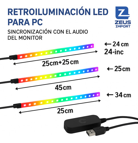 Cinta Tira Luz Led Para Pc Sync Backlight