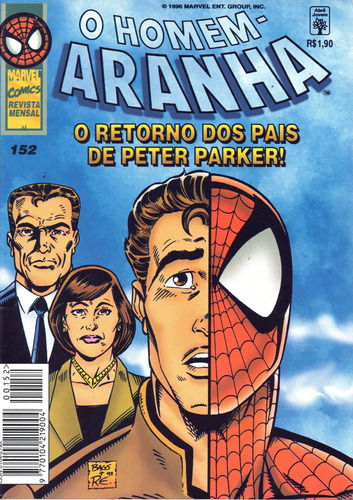 O Homem-aranha N° 152 - 84 Páginas Em Português - Editora Abril - Formato 13,5 X 19 - Capa Mole - 1996 - Bonellihq Cx03 Abr24