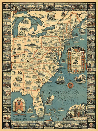 Mapa Antiguo Papel Foto  Usa 1926 - 80 X 120 Cm