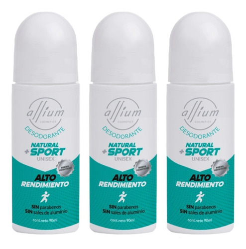 Desodorante Natural Sport Sudoración Excesiva Allium 3 Pz 