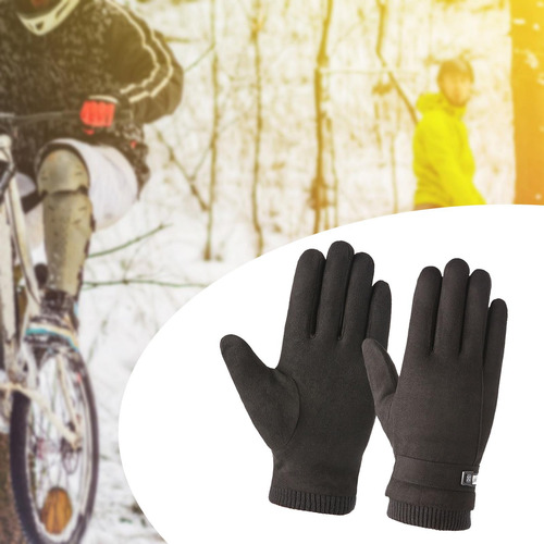 Guantes De Ante De Invierno Engrosados Con Dedos Negro