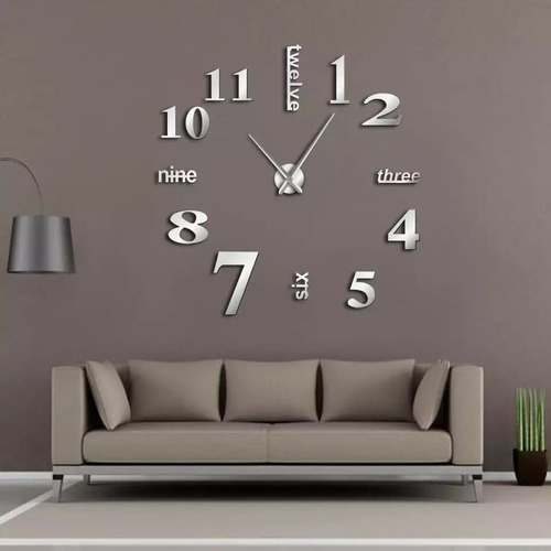 Reloj De Pared 3d Grande Plateado Diseño Moderno