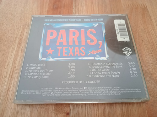 Paris Texas Ry Cooder Cd Soundtrack Estándar (Usado)