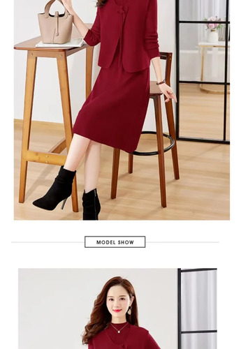 Elegante Vestido De Dos Piezas Con Chaleco De Mezcla De Lana