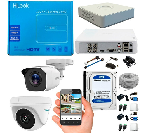 Cctv Hikvision Hilook Dvr 1080 4 Ch + 2 Cámaras+ Disco Duro