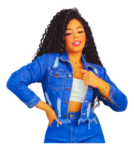 Jaqueta Jeans Jaquetinha Feminina Curta Rasgada Destroyed