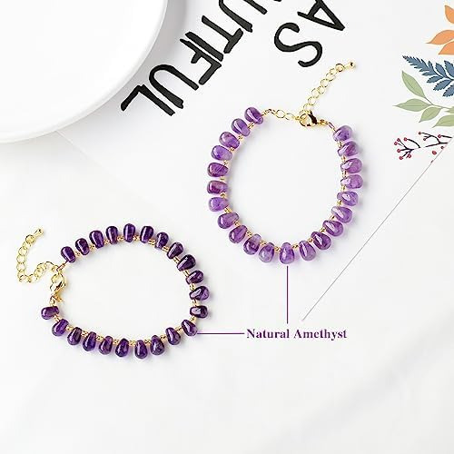 Rjingshi Pulsera De Amatista Natural Pulsera Ajustable De Am