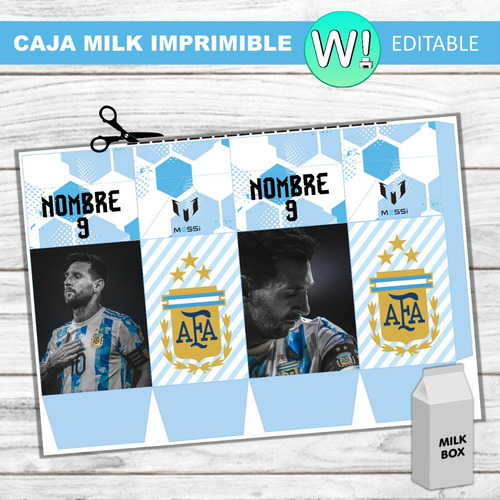 Caja Milk Box Imprimible Editable Messi