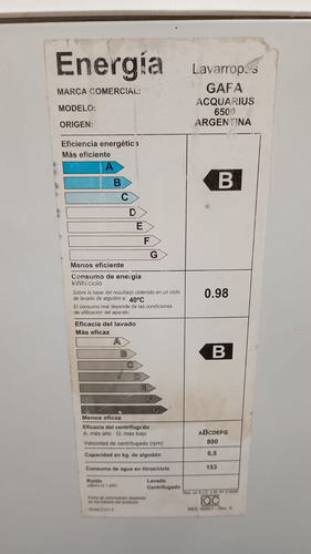 Lavarropas Gafa Acquarius 6500 - Leer Descripción Blanco
