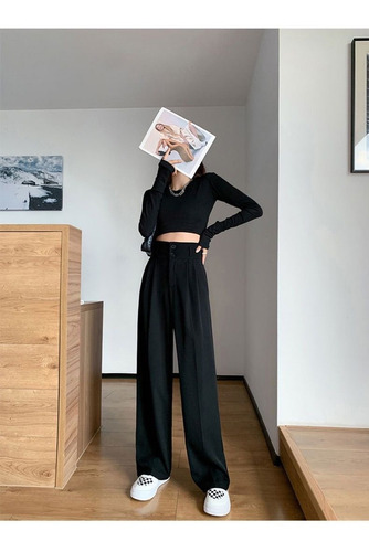 Pantalón De Vestir Mujer Suelto Cintura Alta Pierna Ancha