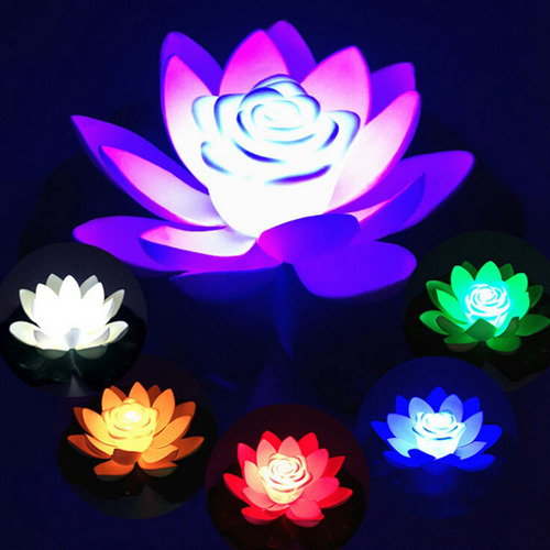 Luz Nocturna Artificial Flotante De Loto Led Lotus Energy