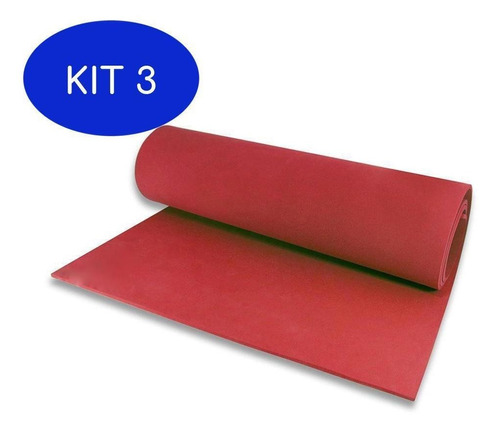 Kit 3 Tapete Yoga Pilates - Yoga Mat 1,80x0,55m - Vermelho