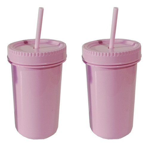 Vaso Tipo Frasco Jarro De Plastico 500ml Tapa + Sorbete X 2u