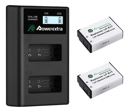 Kit De Cargador Powerextra, Con 2 Baterías Lp-e17, 1350mah