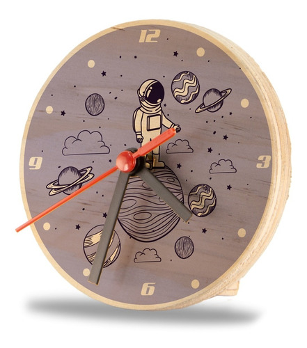 Reloj De Escritorio En Madera Astronauta Morado 