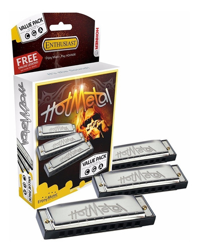 Set Armonicas Hohner Hot Metal X3 C G A Diatonicas Bluseras