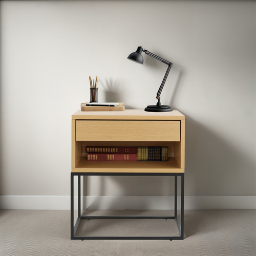 Mesita De Noche Minimalista Con Cajón Acabado Mate Color Mar