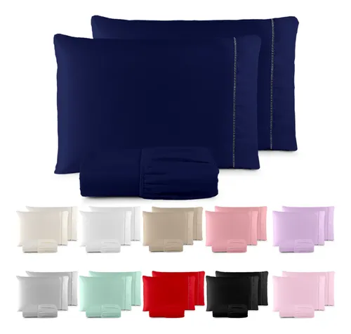 Jogo Lençol 400 Fios Ponto Palito Cama Queen 3 Peças Saldão