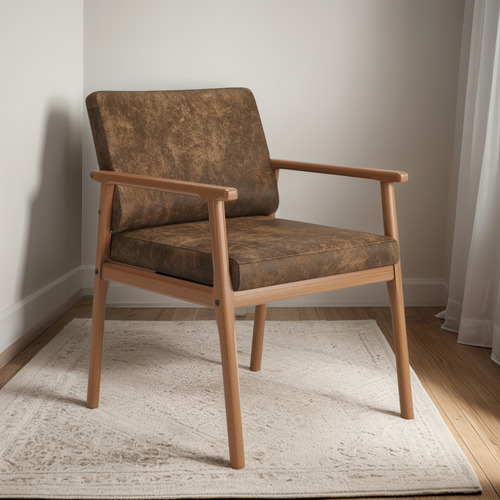 Poltrona Up Com Base De Madeira Nobuck Marrom