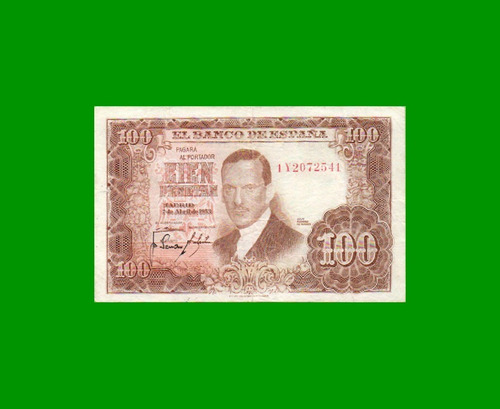 Billete España 100 Pesetas, Pick 145, Año 1953, Estado M B-