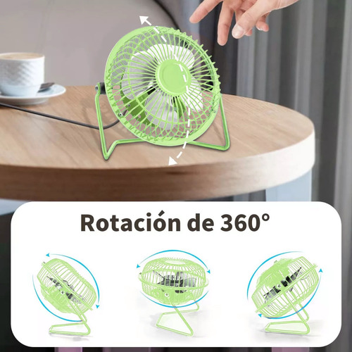 Ventilador De Escritorio Usb Portátil 4 Aspas Kimhi Mini Metalico De Refrigeración Personal Silencioso De Metal Para Oficina, Casa, Coche, Viajes Pequeño Ajustable Color Verde