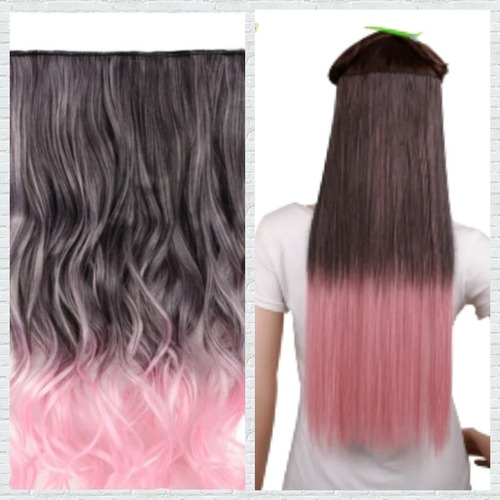 * Extensión Cortina Pelo Fantasía Color Puntas Rosa 60cm*