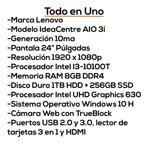 Todo En Uno Ideacentre Aio I3 24 8gb 256gb 1tb Bagc
