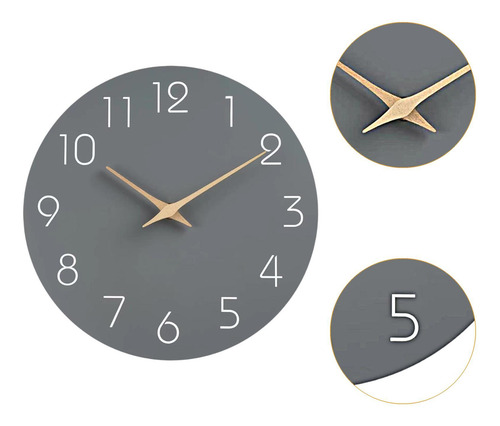 Reloj De Pared De Madera Con Números Grandes De 12 Pulgadas