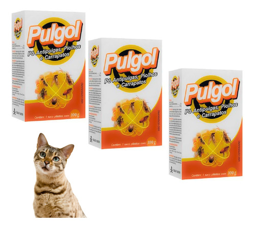 Kit Com 3 Antipulga Barata Piolho Pulgol Em Pó 100g Talco