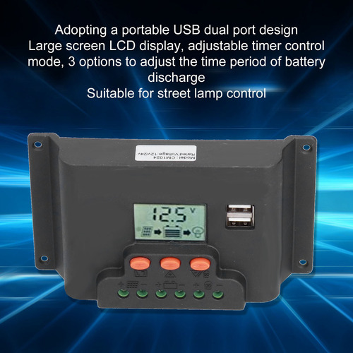 Controlador De Carga Solar Lcd 12/24v Auto Usb Dual Port Pwm