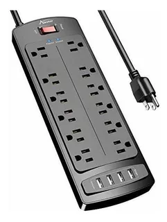 Power Strip , Alestor Surge Protector With 12 Outlets And 4