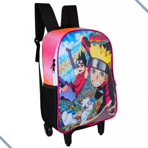 Mochila Escolar Naruto Anime Boruto Rodas Kit Completo+brind