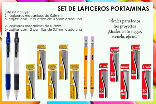 Imagen 2 de 2 de 2 Lapicero Portaminas 0.7 + 2 De 0.5mm + Puntillas Repuestos